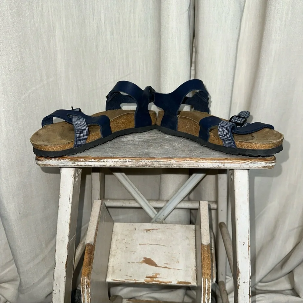 Birki's by Birkenstock Lillie Blue Plaid Strappy Buckle Sandals size US 8 EU 39 - Picture 3 of 6